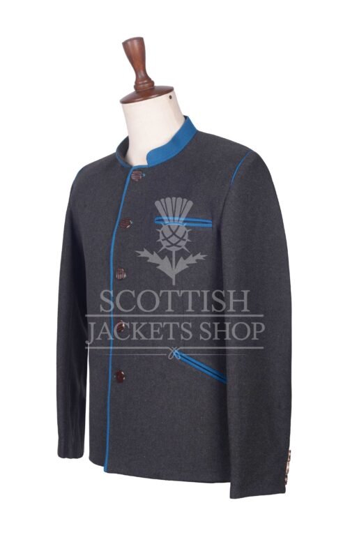 Men's Scottish Charcoal Grey and Sky Blue Wool German Jackets
