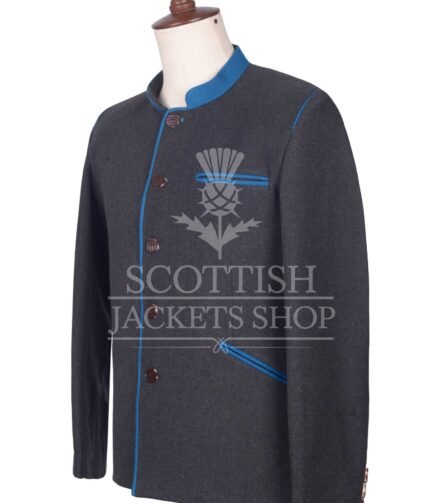 Men's Scottish Charcoal Grey and Sky Blue Wool German Jackets