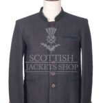 Men's Scottish Charcoal Grey and Green Wool German Jacket Traditional Highland Military Style
