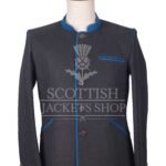 Men's Scottish Charcoal Grey and Sky Blue Wool German Jackets