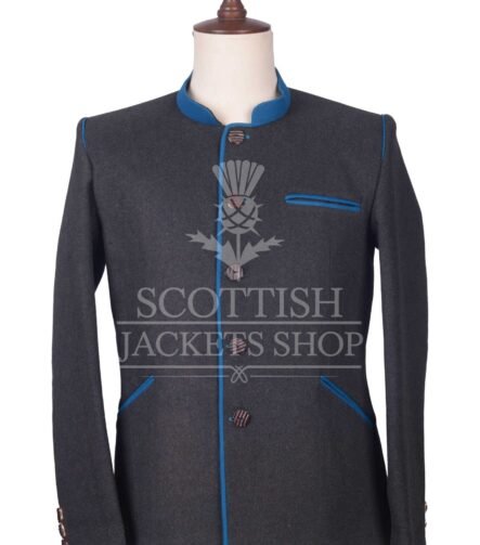 Men's Scottish Charcoal Grey and Sky Blue Wool German Jackets