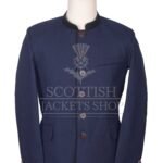 Men's Scottish Navy Blue and Black Wool German Jacket Traditional Highland Military Style