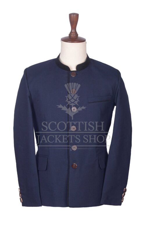 Men's Scottish Navy Blue and Black Wool German Jacket Traditional Highland Military Style