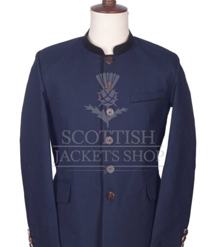 Men's Scottish Navy Blue and Black Wool German Jacket Traditional Highland Military Style