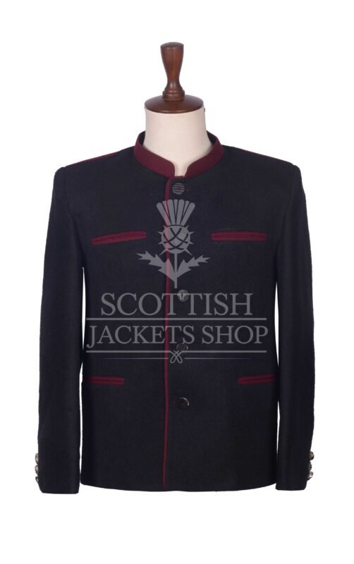 Men's Scottish Black and Red Wool German Jackets