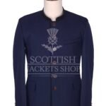 Men's Scottish Navy Blue and Black Wool German Jacket Traditional Highland Military Style
