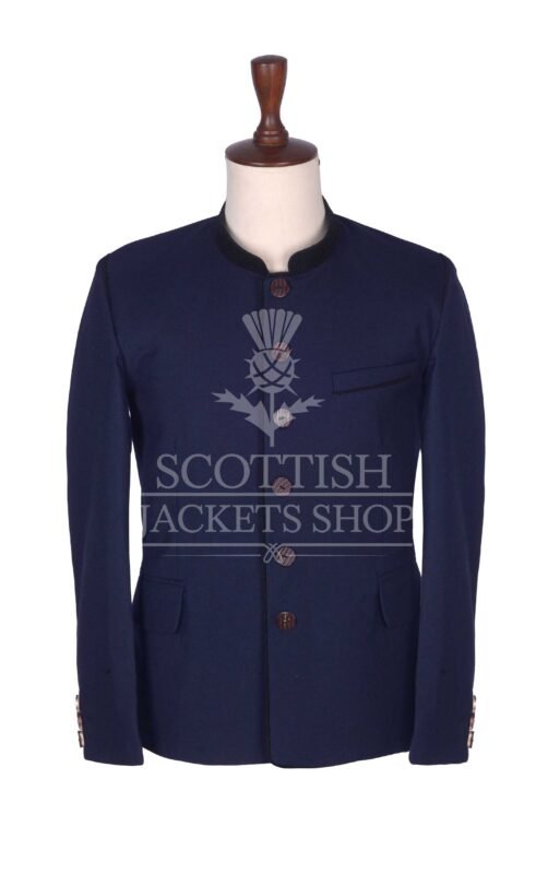 Men's Scottish Navy Blue and Black Wool German Jacket Traditional Highland Military Style