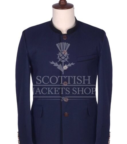 Men's Scottish Navy Blue and Black Wool German Jacket Traditional Highland Military Style