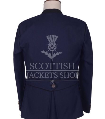 Men's Scottish Navy Blue and Black Wool German Jacket Traditional Highland Military Style