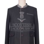 Men's Scottish Charcoal Grey Wool German Jacket Traditional Highland Military Style