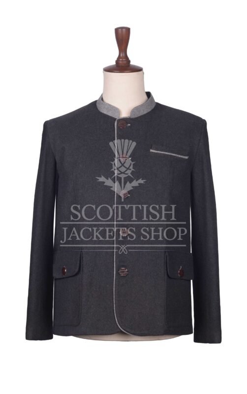 Men's Scottish Charcoal Grey Wool German Jacket Traditional Highland Military Style