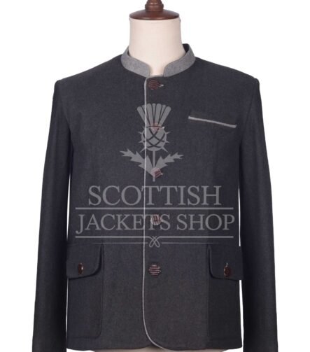 Men's Scottish Charcoal Grey Wool German Jacket Traditional Highland Military Style