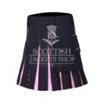 Women's Black and Pink Wool Hybrid Mini Skirt crafted from premium wool with a modern Scottish-inspired design