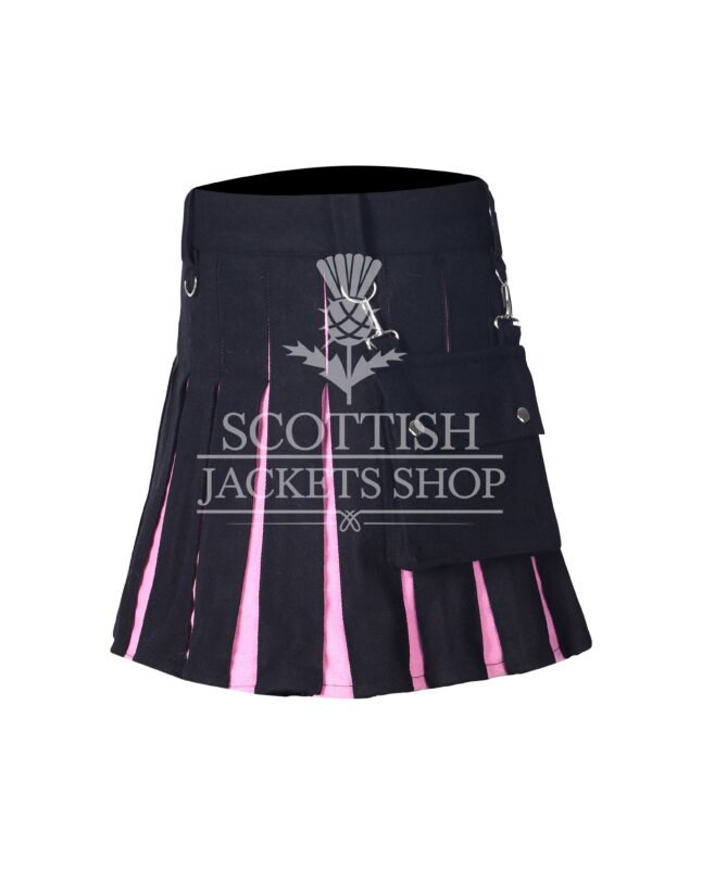 Women's Black and Pink Wool Hybrid Mini Skirt crafted from premium wool with a modern Scottish-inspired design