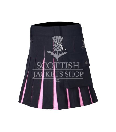 Women's Black and Pink Wool Hybrid Mini Skirt crafted from premium wool with a modern Scottish-inspired design