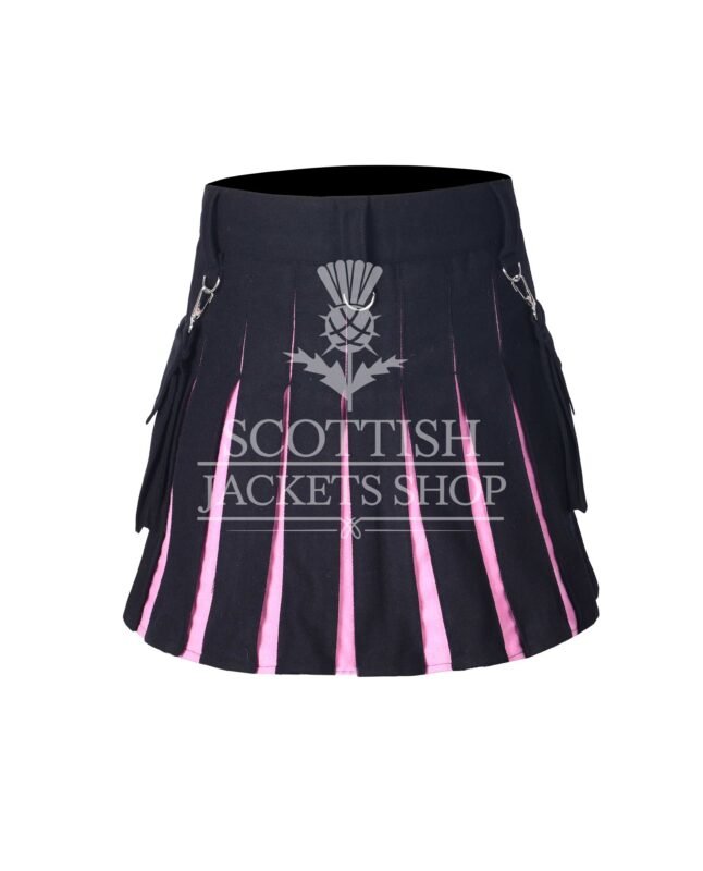 Women's Black and Pink Wool Hybrid Mini Skirt crafted from premium wool with a modern Scottish-inspired design