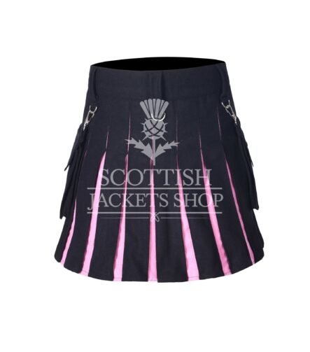 Women's Black and Pink Wool Hybrid Mini Skirt crafted from premium wool with a modern Scottish-inspired design