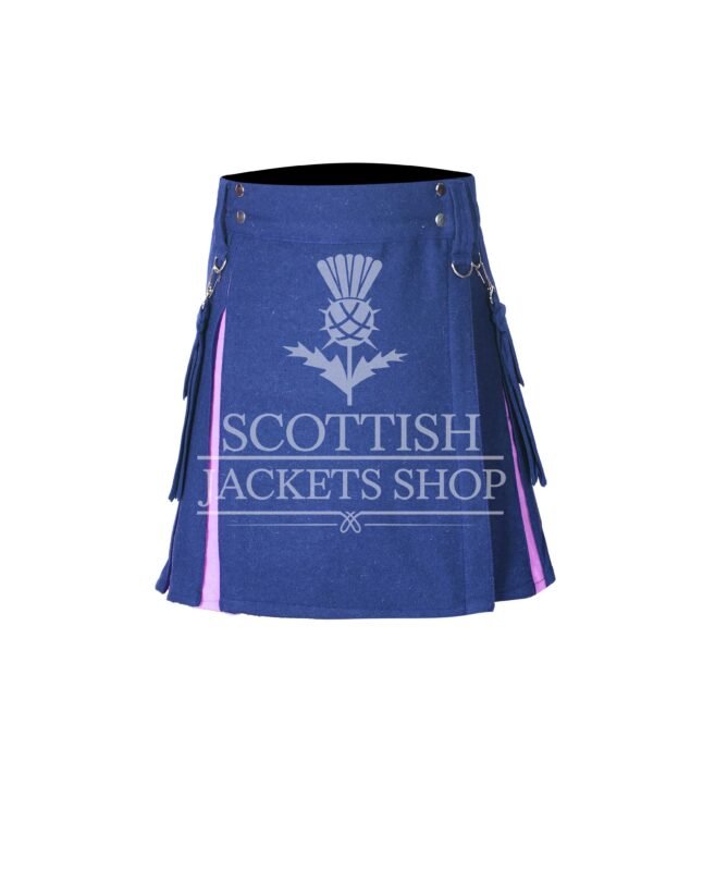 Women's Blue and Pink Wool Mini Skirt