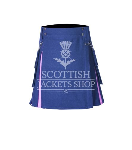 Women's Blue and Pink Wool Mini Skirt