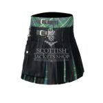 Women's Duncan Ancient Tartan Black Hybrid Mini Skirt crafted from premium wool with authentic Duncan Ancient tartan and modern black hybrid design