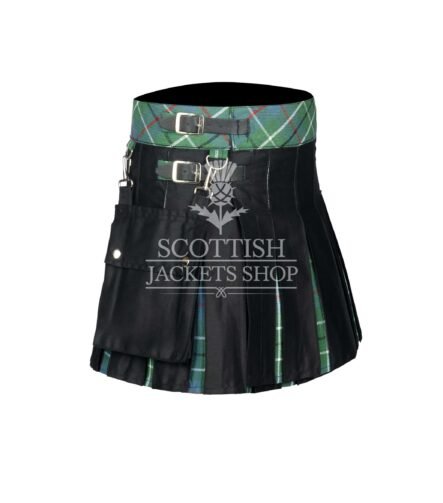 Women's Duncan Ancient Tartan Black Hybrid Mini Skirt crafted from premium wool with authentic Duncan Ancient tartan and modern black hybrid design