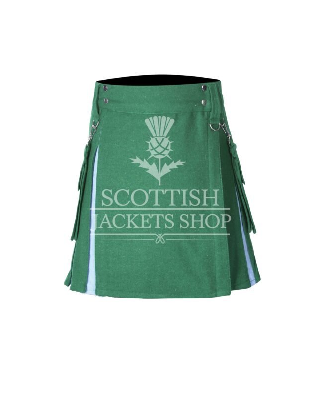 Women's Lovat Green and Sky Blue Wool Hybrid Mini Skirt