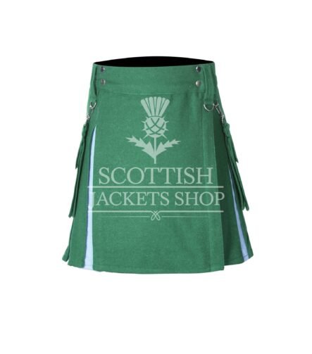 Women's Lovat Green and Sky Blue Wool Hybrid Mini Skirt