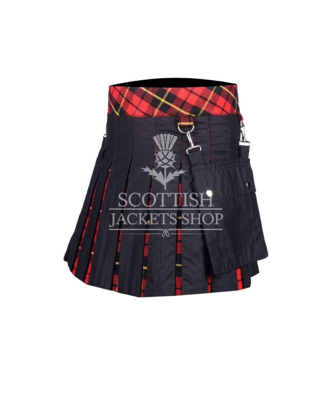 Women's Wallace Tartan Black Hybrid Mini Skirt featuring authentic Wallace tartan and modern black hybrid design