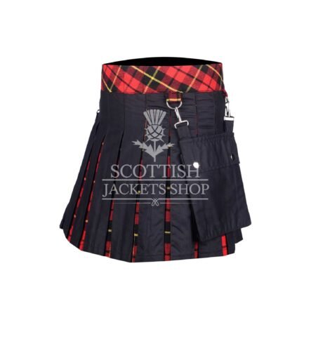 Women's Wallace Tartan Black Hybrid Mini Skirt featuring authentic Wallace tartan and modern black hybrid design