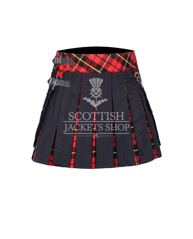 Women's Wallace Tartan Black Hybrid Mini Skirt featuring authentic Wallace tartan and modern black hybrid design