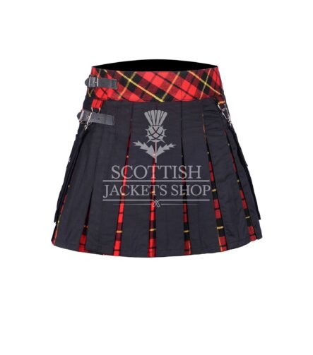Women's Wallace Tartan Black Hybrid Mini Skirt featuring authentic Wallace tartan and modern black hybrid design
