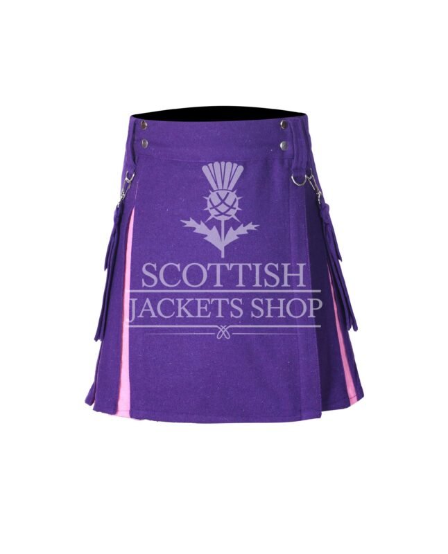 Women's Purple and Pink Wool Hybrid Mini Skirt with premium Scottish-inspired wool design