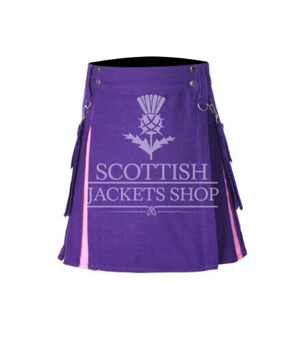 Women's Purple and Pink Wool Hybrid Mini Skirt with premium Scottish-inspired wool design