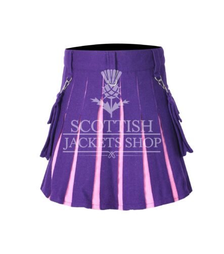 Women's Purple and Pink Wool Hybrid Mini Skirt with premium Scottish-inspired wool design