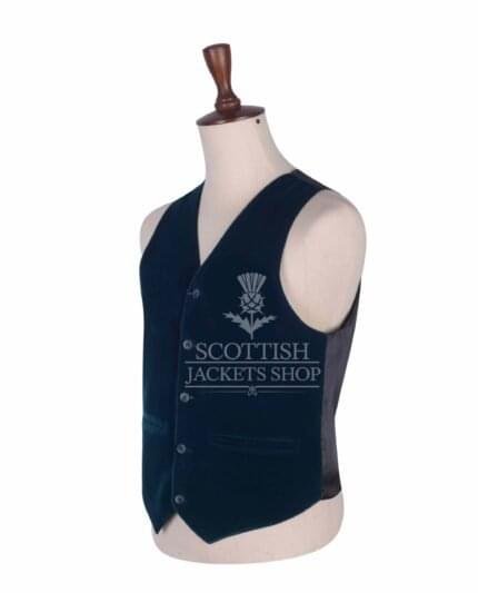 Torquise Blue Velvet 5 Buttons Argyll Waistcoat