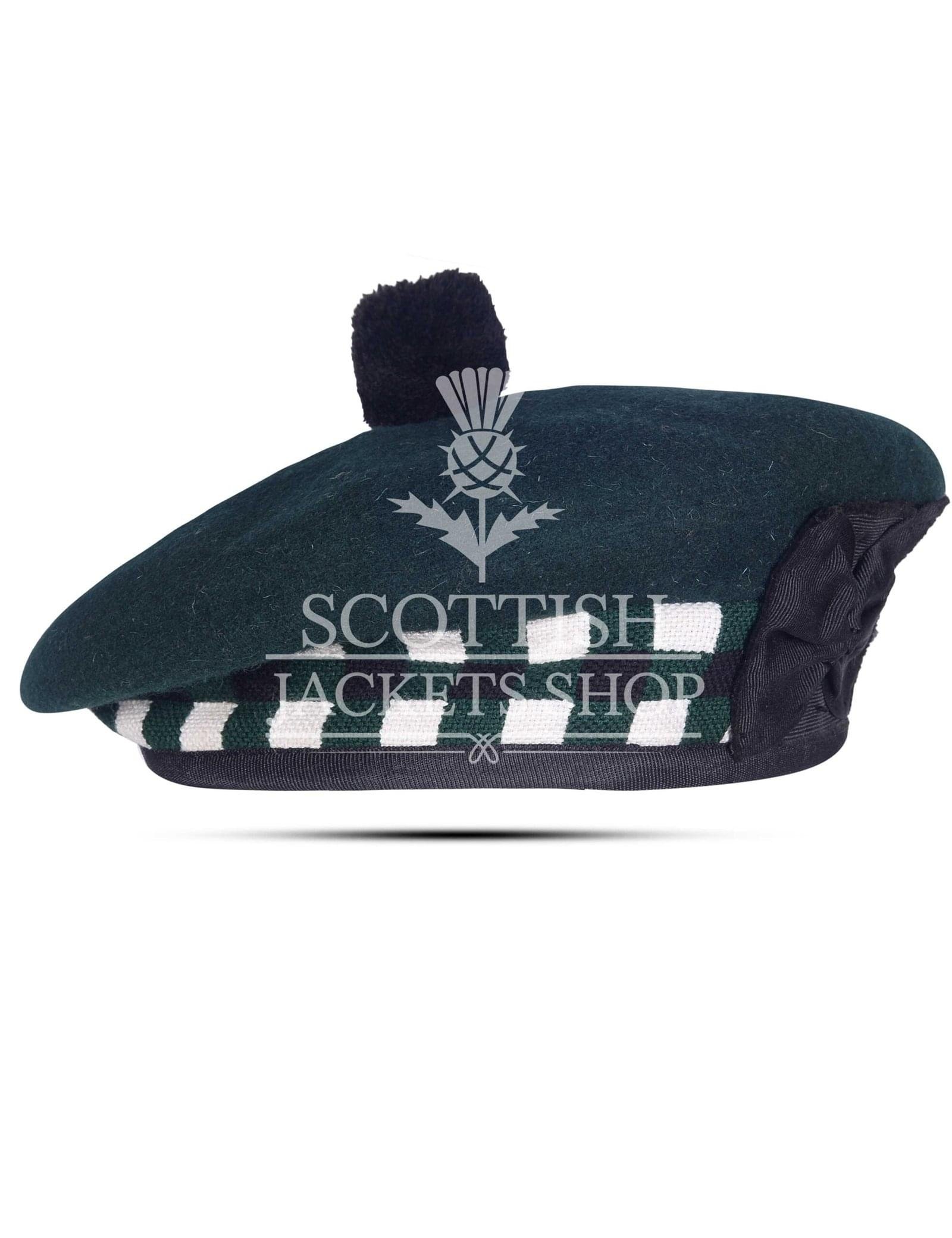 Green Wool Green White Black Diced Balmoral Cap