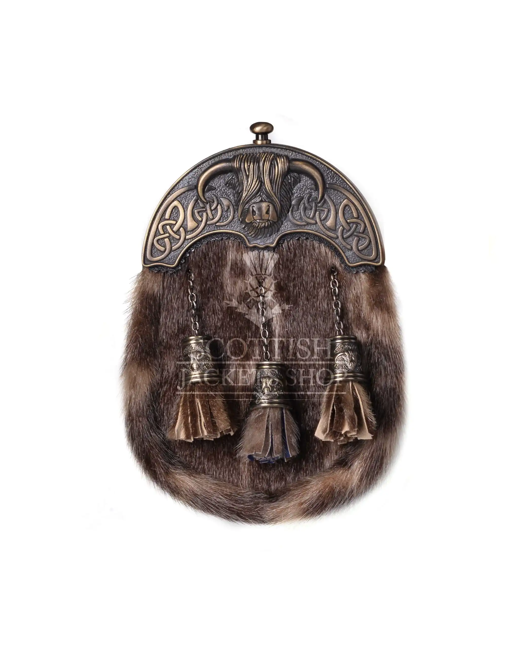 Brass Highland Cow Seal Fur Full Dress Sporran