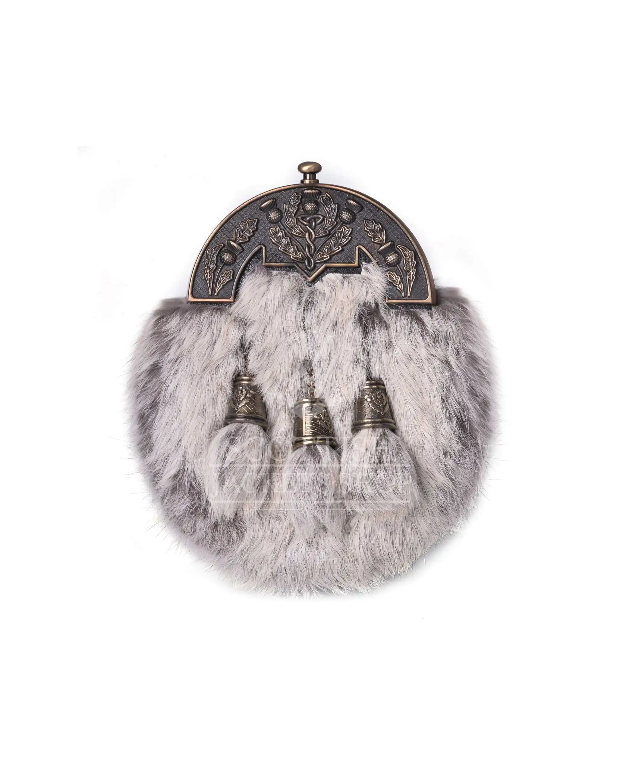 Brass Thistle Semi White Fur Full Dress Sporran Brass Thistle Semi White Fur Full Dress Sporran