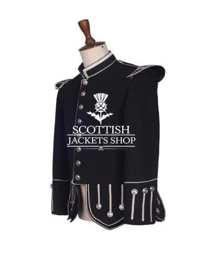 Black Wool Scottish Military Piper Drummer Doublet Jacket