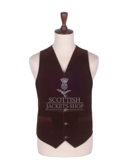 Brown Velvet 5 Buttons Argyll Waistcoat