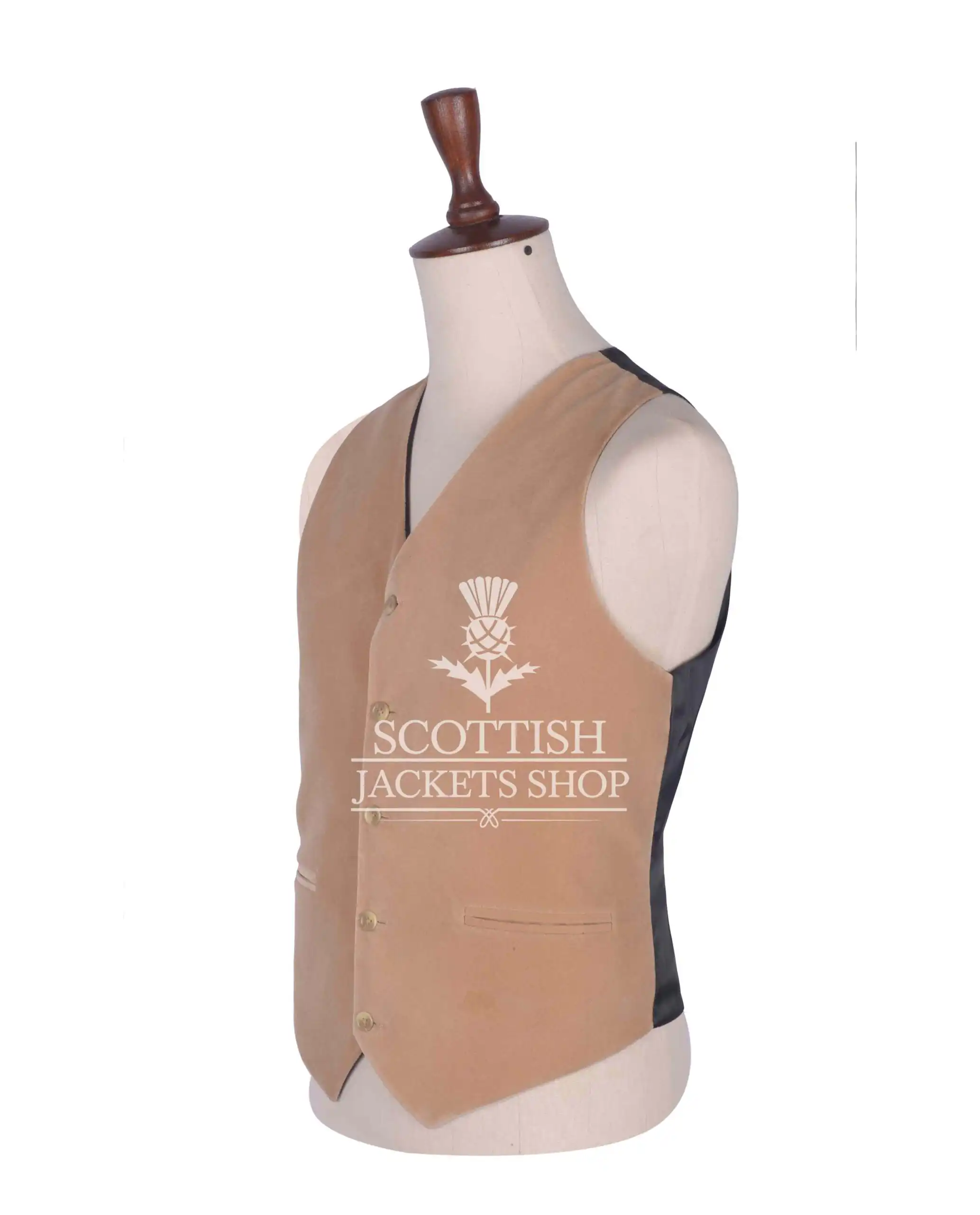 Tan Velvet 5 Buttons Argyll Waistcoat