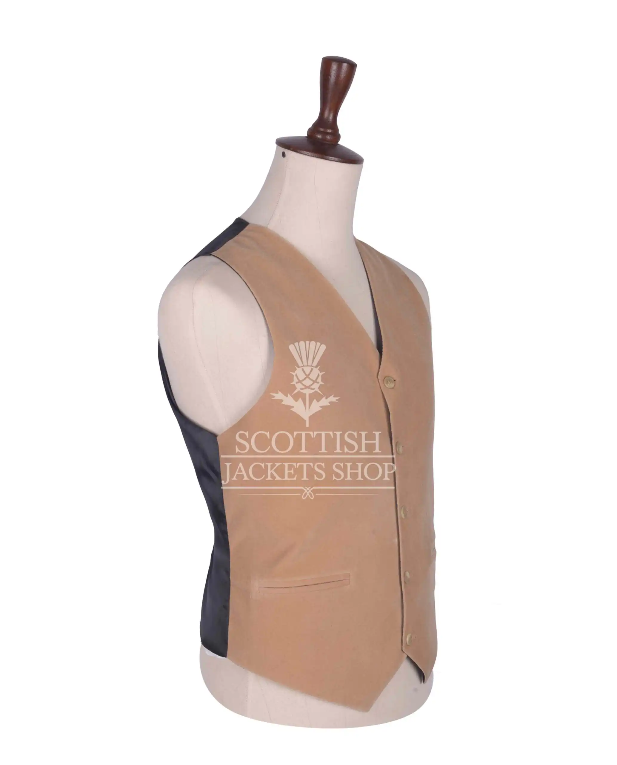 Tan Velvet 5 Buttons Argyll Waistcoat