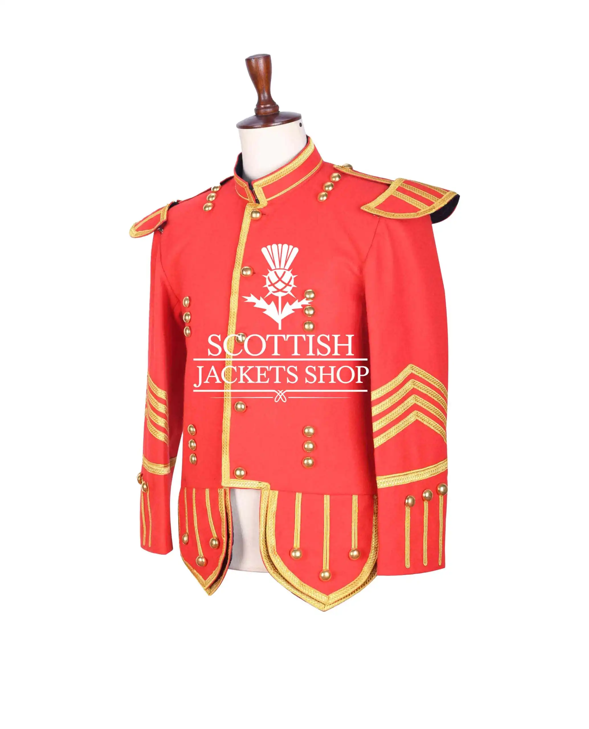 Red Wool Scottish Military Drummer Jacket