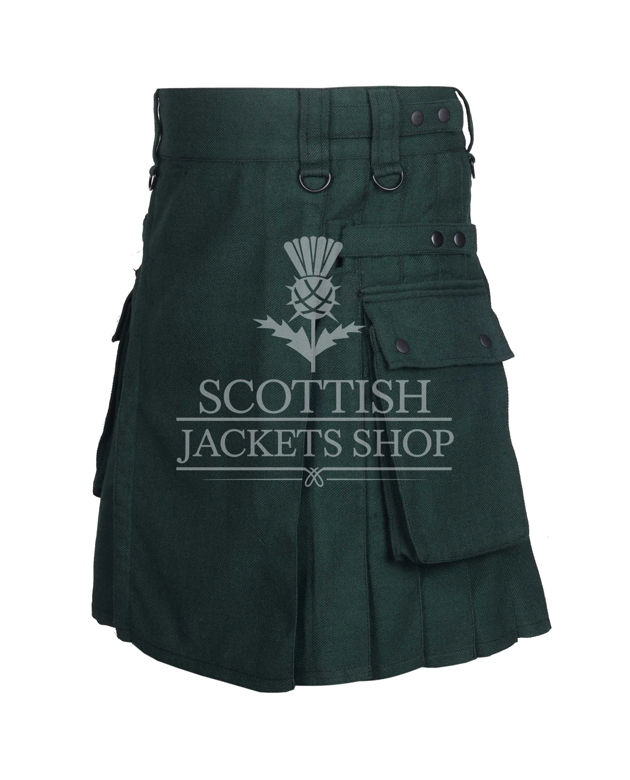 Solid Green Tartan Utility Kilt