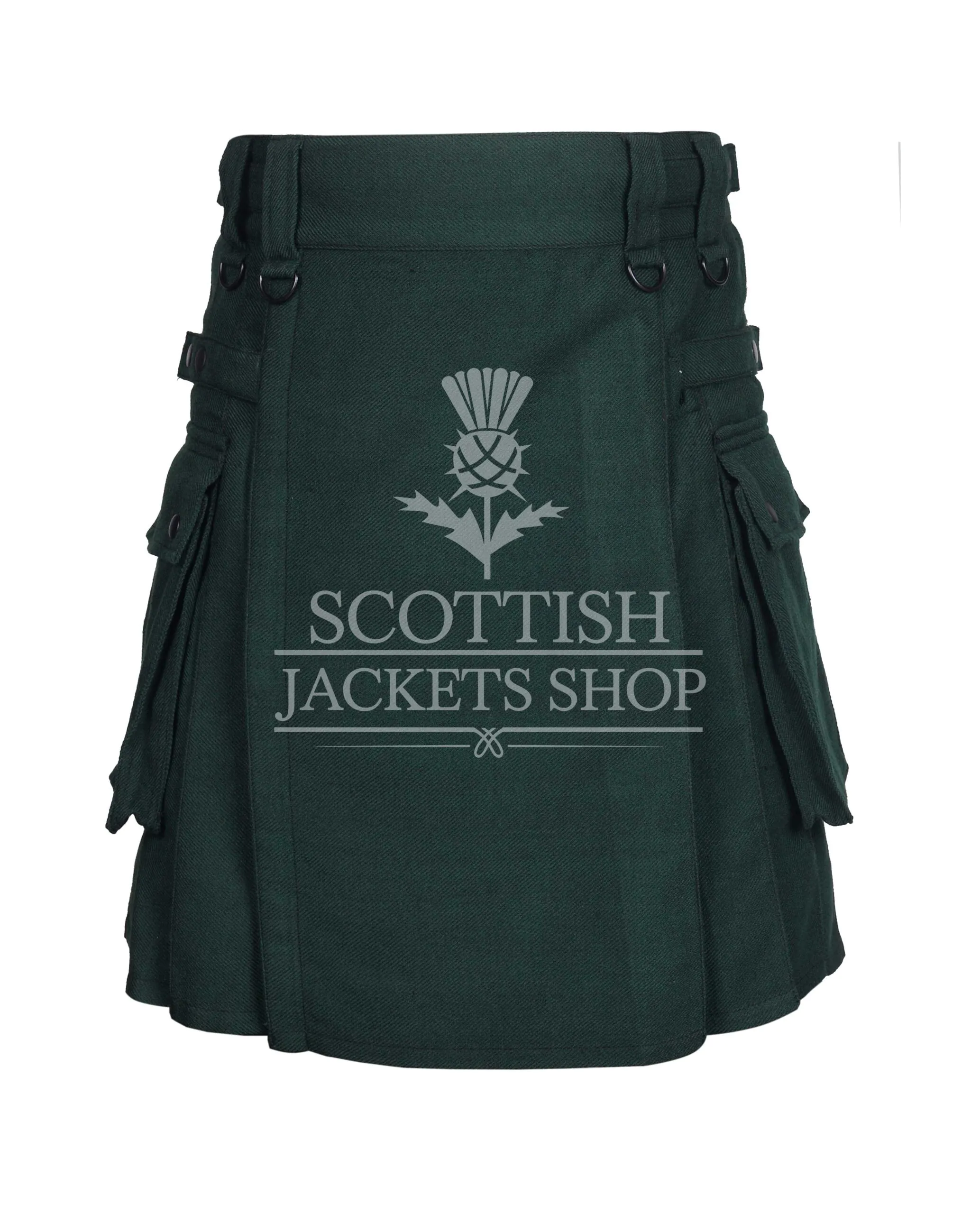 Solid Green Tartan Utility Kilt