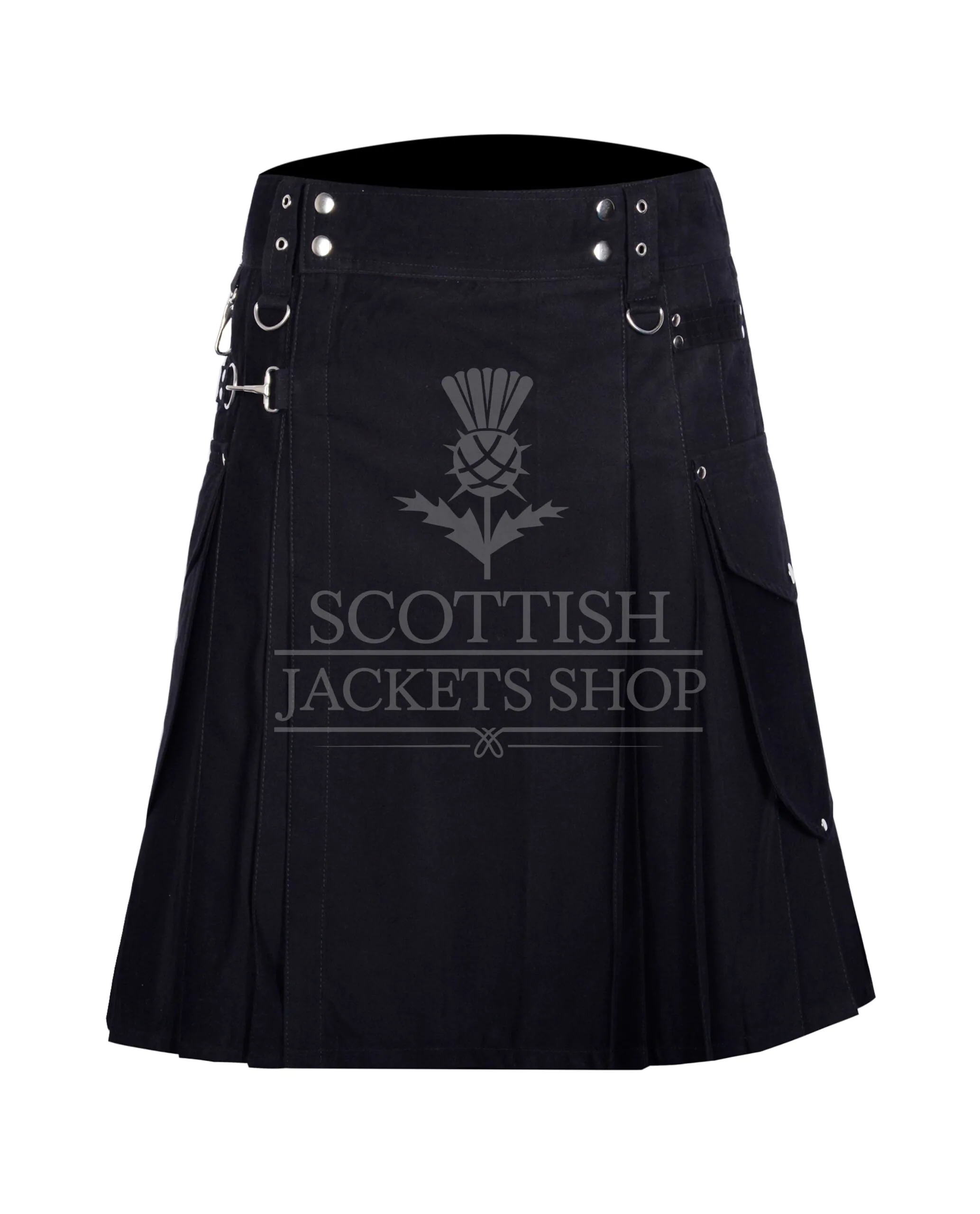 black (1) Black Cotton Utility Kilt - Image 1