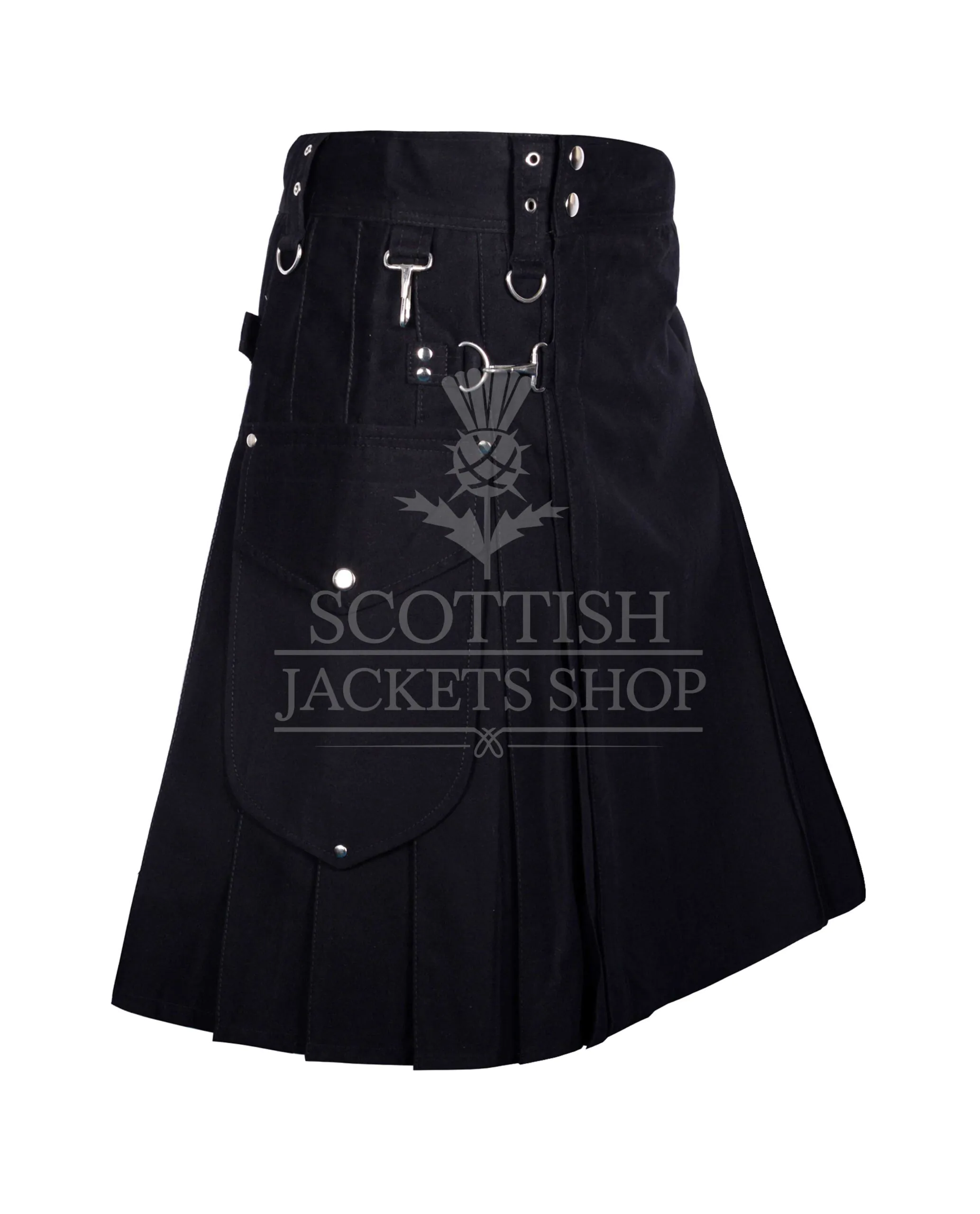 Black Cotton Utility Kilt - Image 2