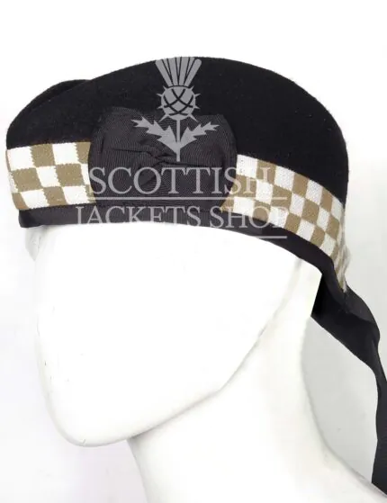 Black Wool Khaki White Diced Glengarry Cap