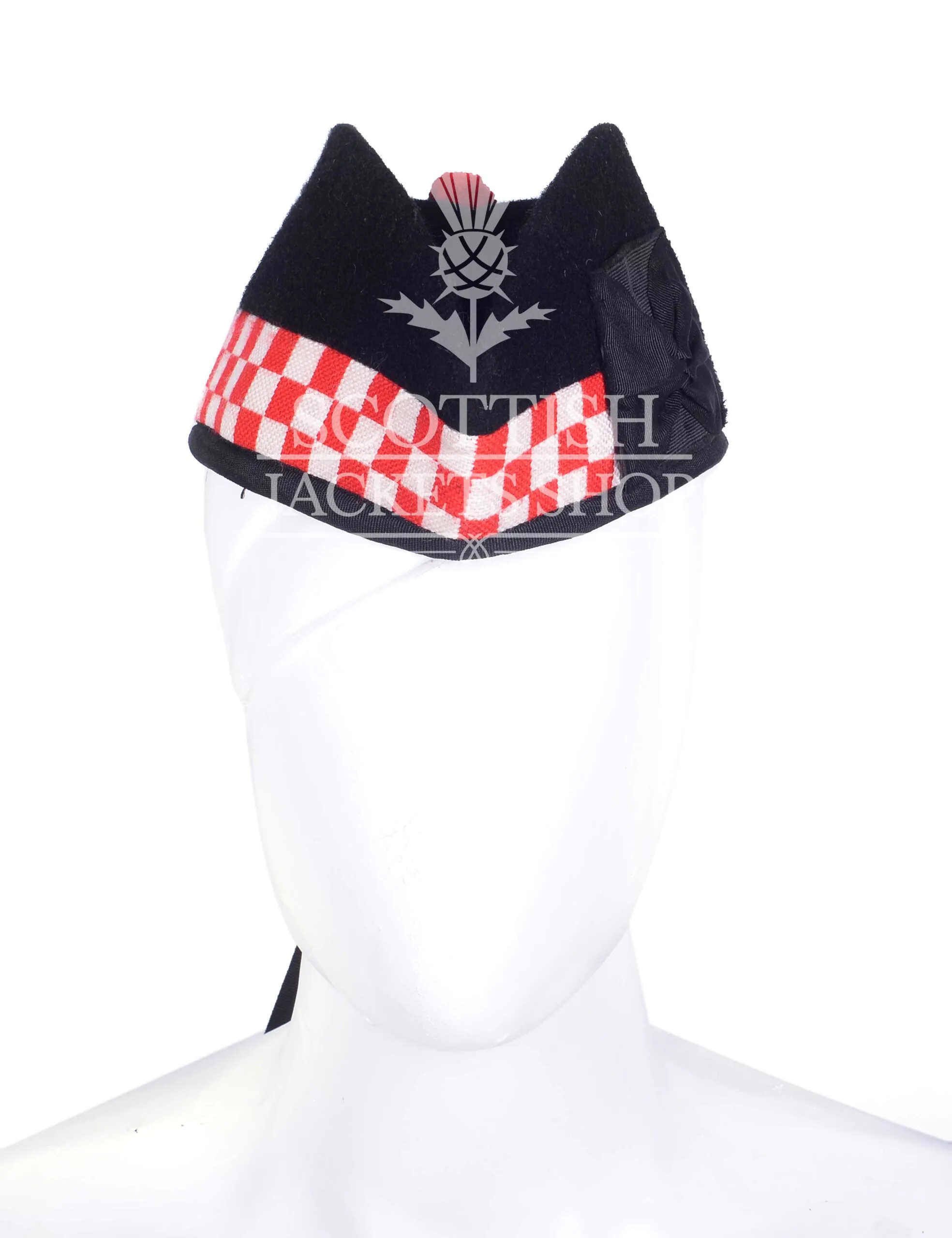 Black Wool Orange White Diced Glengarry Cap - Image 2