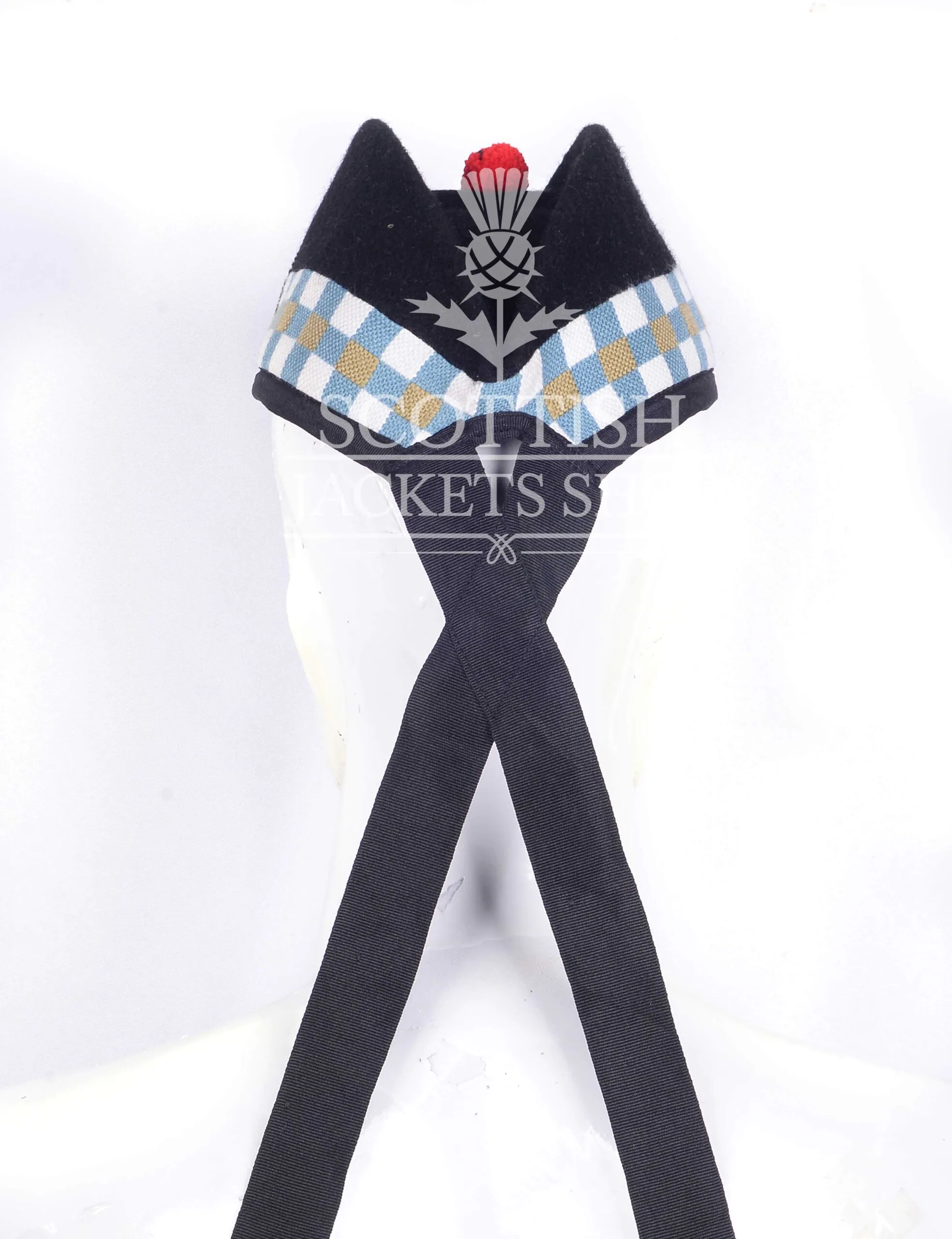 Black Wool White Blue Khaki Diced Glengarry Cap - Image 3